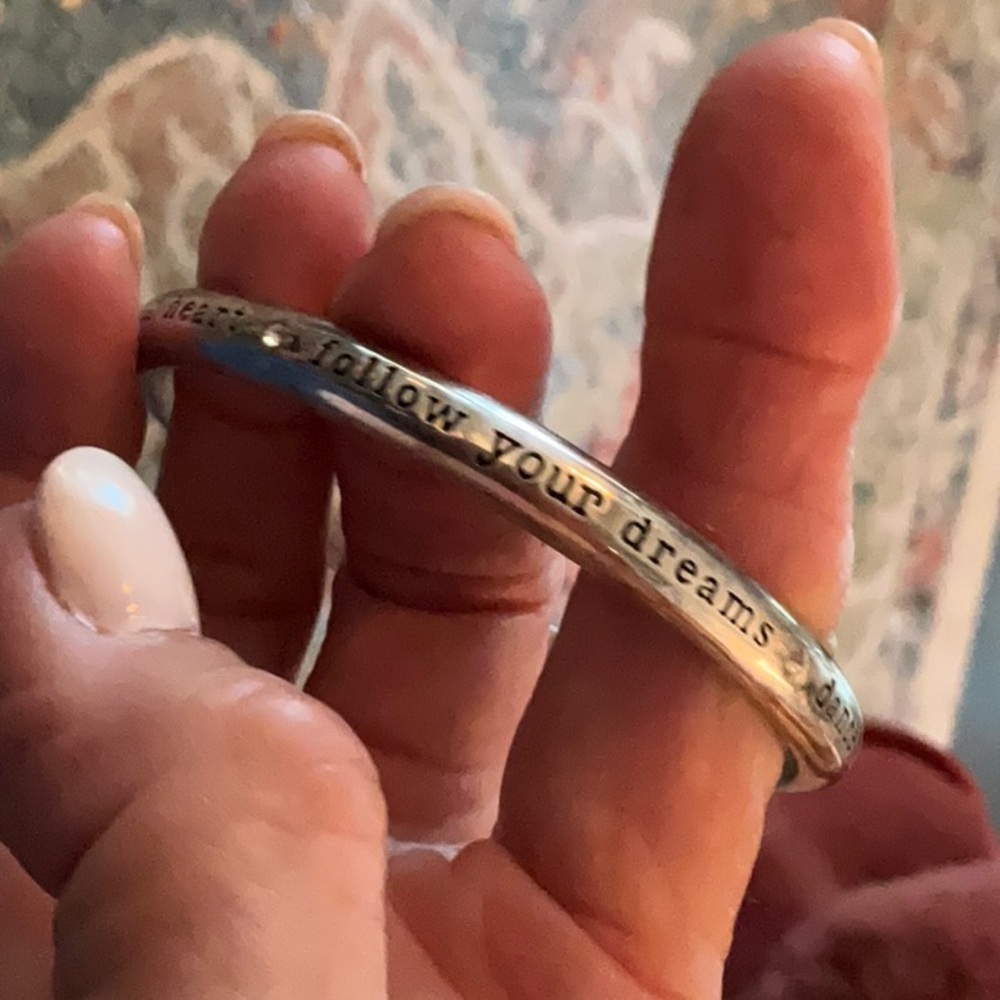Silver Inspirational 'Follow Your Dreams' Engraved Bangle Bracelet
